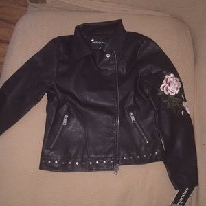 rothschild black leather jacket .
